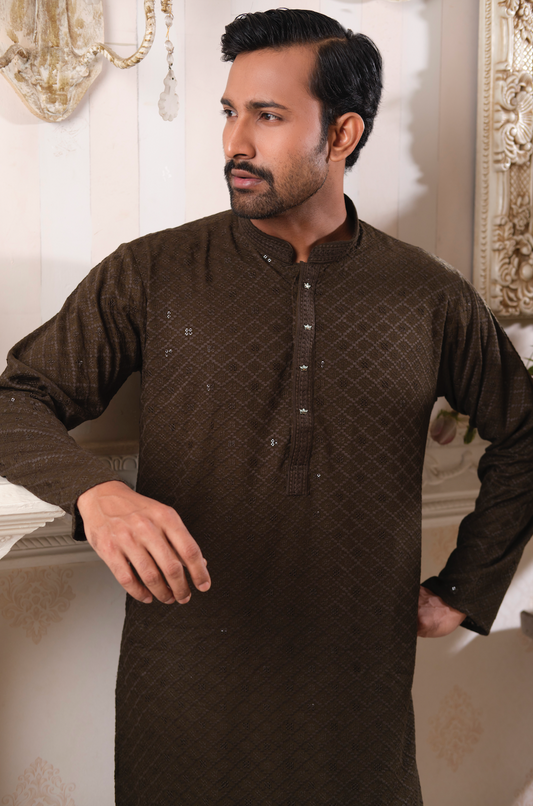 Dark Green Sequin Panjabi