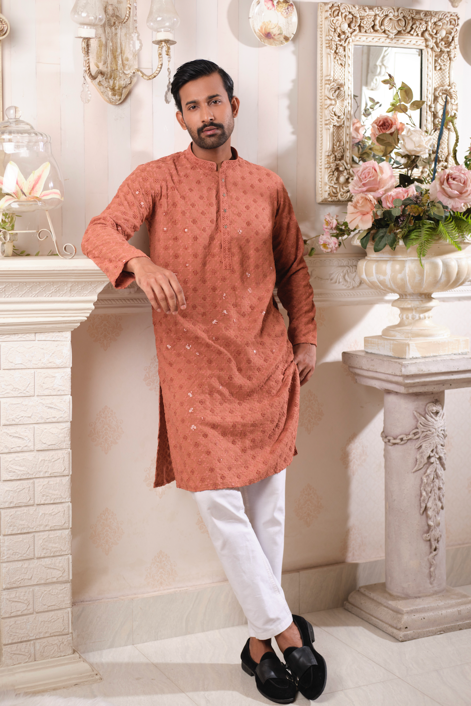 Premium Sequin Panjabi (Orange Spice)