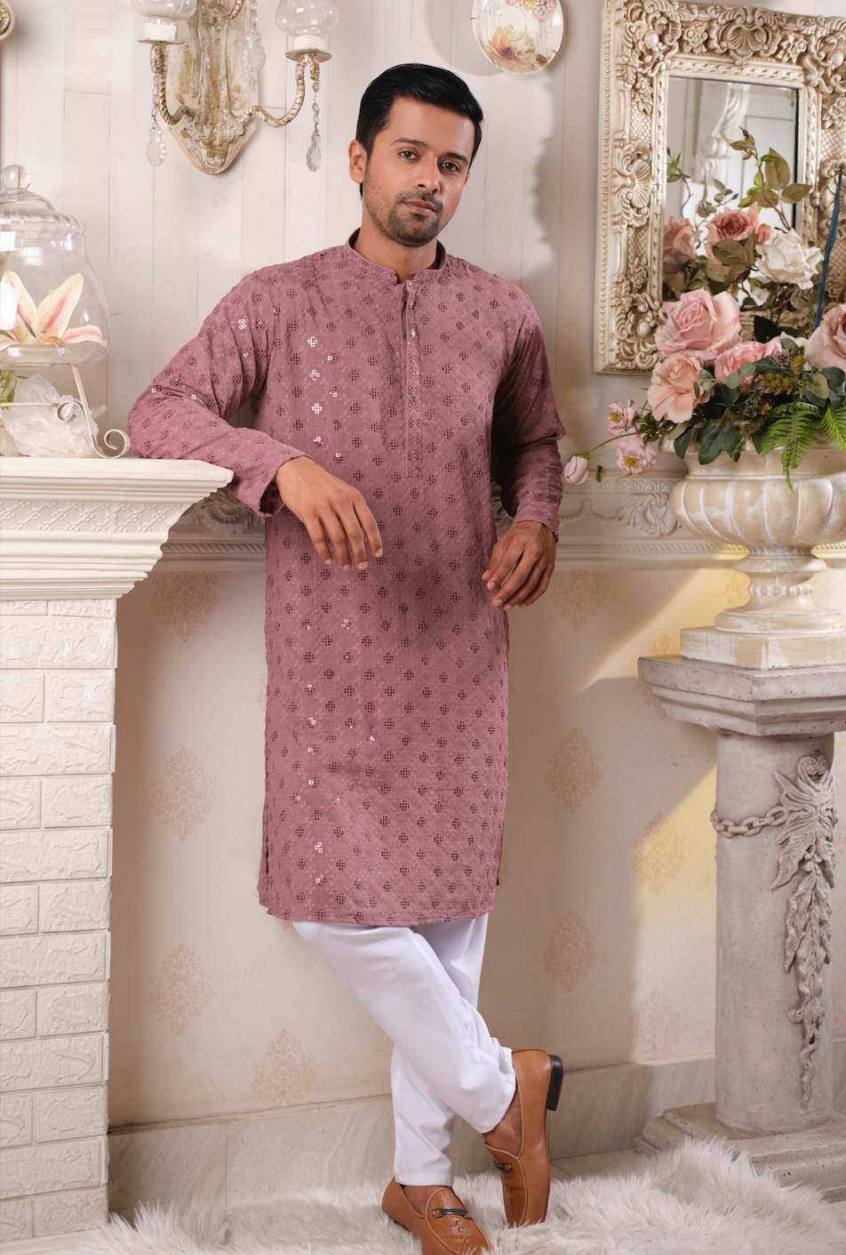 Indian Sequin Panjabi (Dusty Rose)