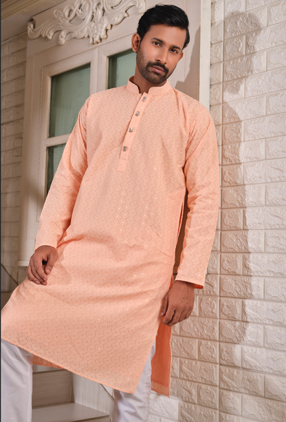 Premium Quality Sequin Panjabi (Peach) with Pant