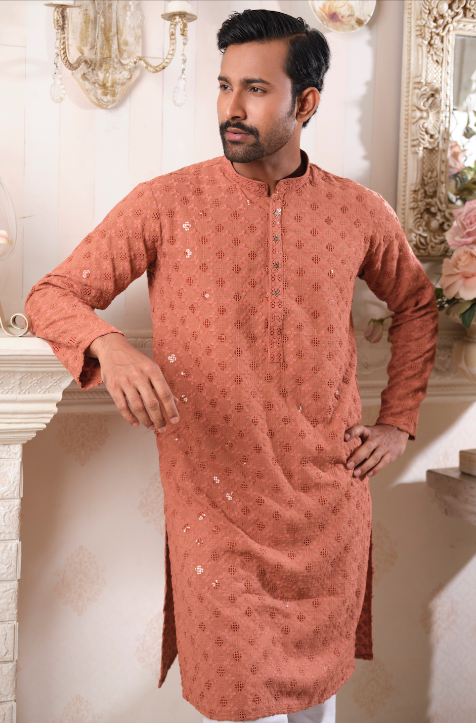 Premium Sequin Panjabi (Orange Spice)